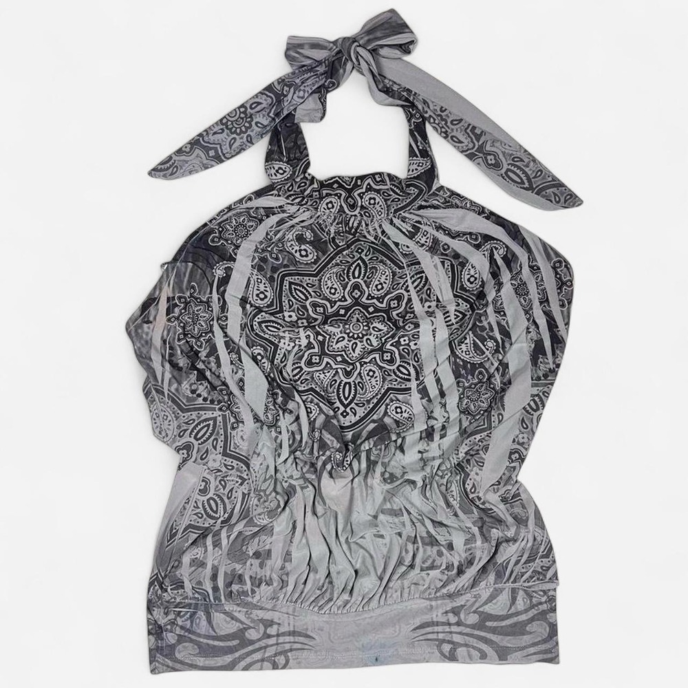 Y2K Dots Grey Grunge Patterned Halter Top